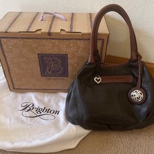 Brighton Tatum Black/ Choc Leather Hobo Bag